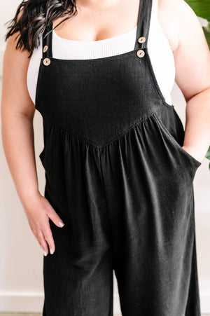 Shirring Detail Overalls In Black Carbon