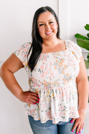 Smocked Top In Ivory Wild Flowers