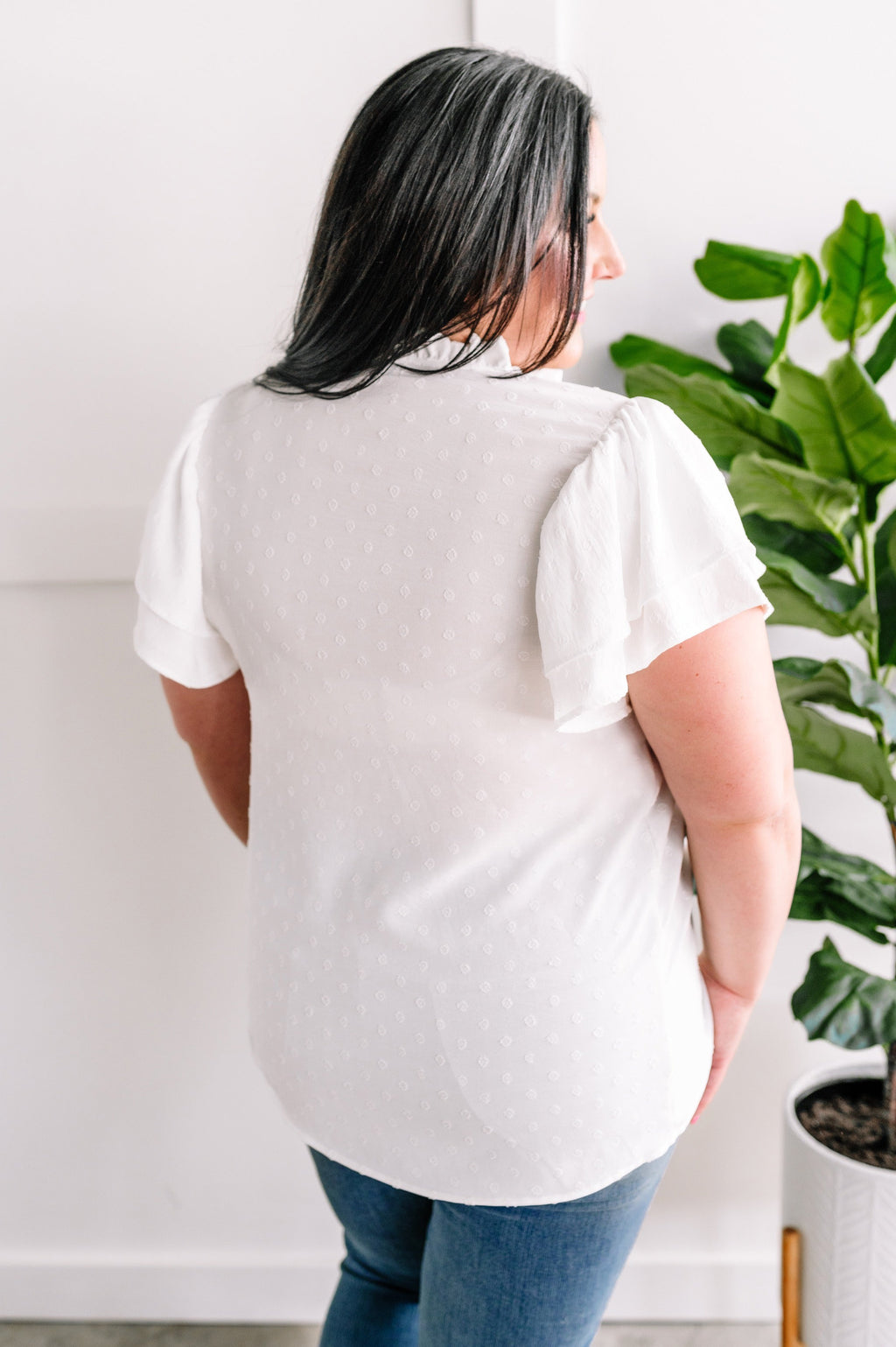 Gabby Ruffle Sleeve Blouse In Ivory Swiss Dot