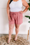 Dressy Drawstring Shorts In Rosy Mauve