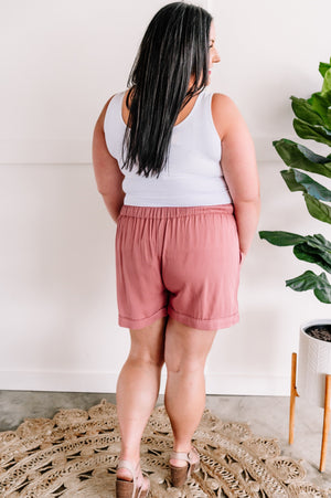 Dressy Drawstring Shorts In Rosy Mauve