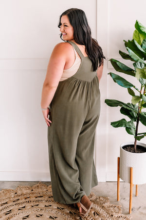 Shirring Detail Overalls In Olive