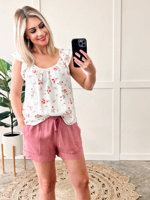 Dressy Drawstring Shorts In Rosy Mauve